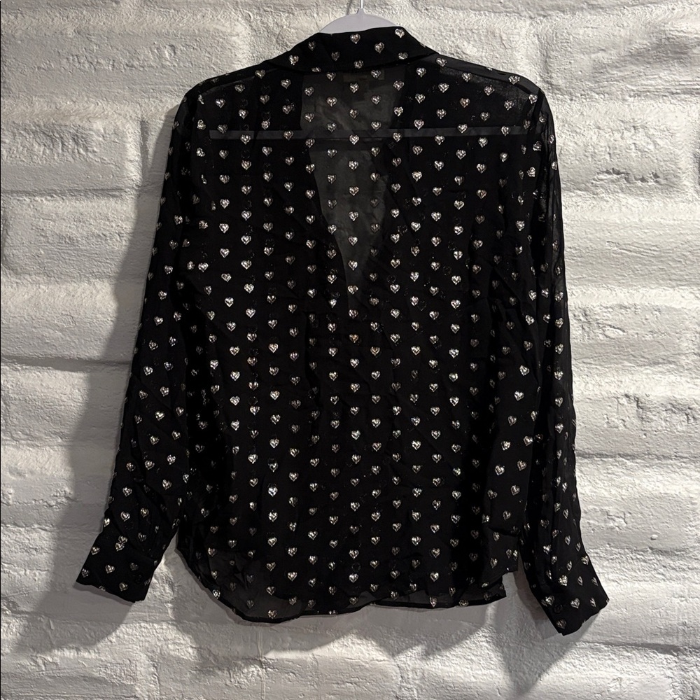 L’Agence Hailie Black & Silver Hearts Semi Sheer Blouse - Picture 11 of 11